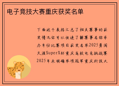 电子竞技大赛重庆获奖名单